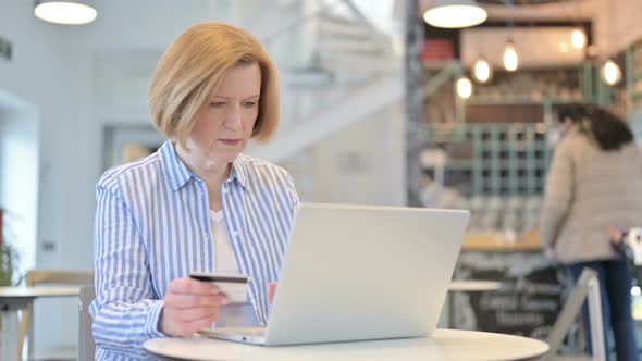 Successful Online Payment on Laptop By Creative Old Woman