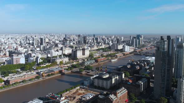 Puerto Madero, Promenade (Buenos Aires, Argentina) aerial view, drone footage