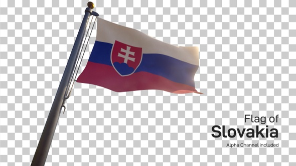 Slovakia Flag on a Flagpole with Alpha-Channel