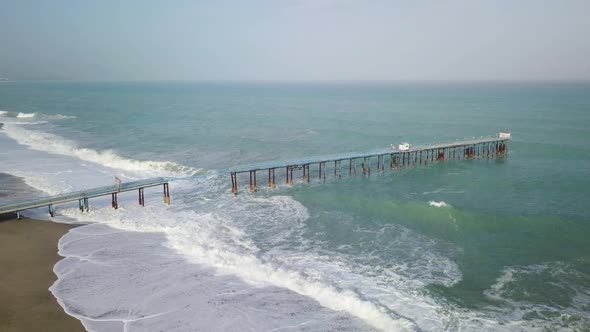 Stormy Ocean Damaged a Pier