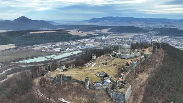 Aerial view of castle in Velky Saris city in Slovakia