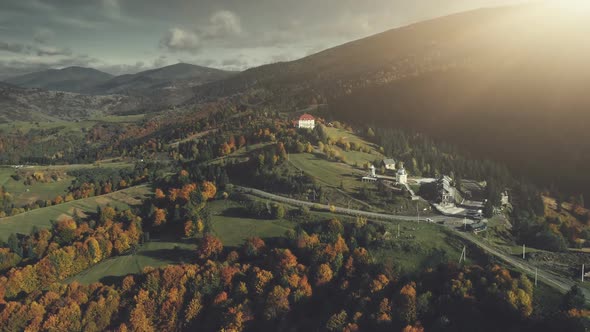 Autumn Forest Mountain Slope Scenery Aerial View