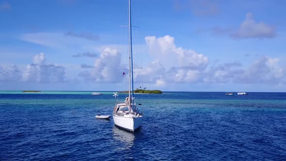 Aerial sky of lagoon beach trip by blue ocean and sand background