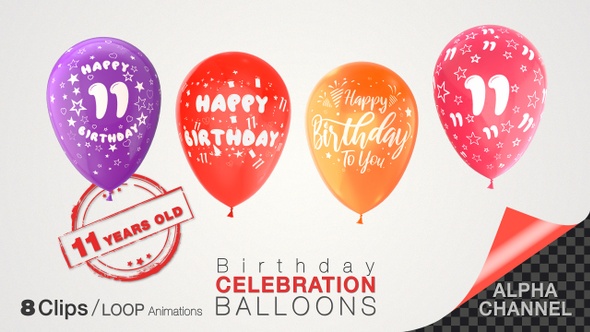 11th Birthday Celebration Balloons / Eleven Years Old alt