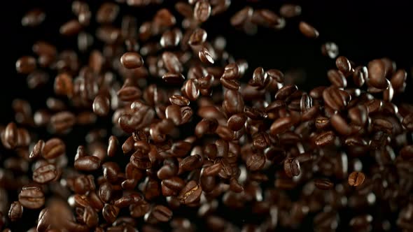 Super Slow Motion Shot of Exploding Premium Coffee Beans t 1000Fps