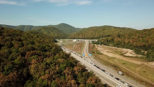 Autumn Aerial Image of Transport Junction Traffic Cross Road Junction Day View From Above