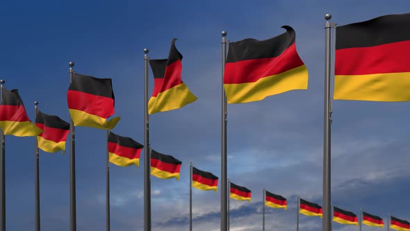 The Germany Flags Waving In The Wind  - 4K