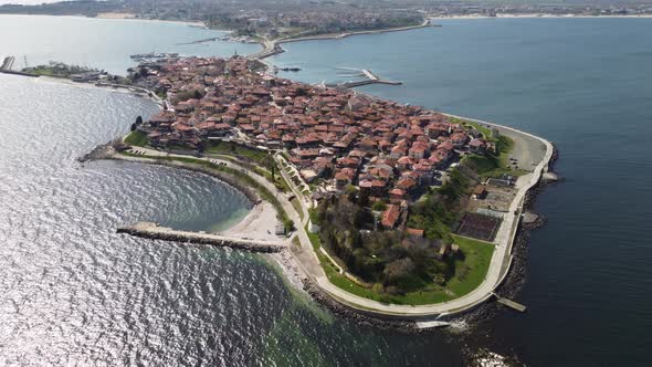 Aerial View of Nesebar Ancient City on the Black Sea Coast of Bulgaria