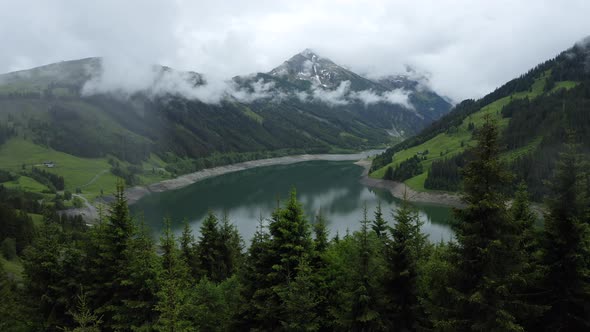 Aerial View of Schlegeisspeicher Lake in Zillertal Tirol Austria