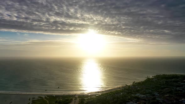 Famous sunset on sea at Jericoacoara National Park Ceara Brazil.