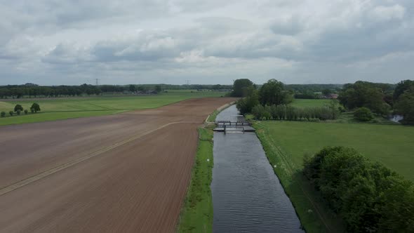 Wooden drawbridge at Velhorst Estate in the Achterhoek, Gelderland, the Netherlands