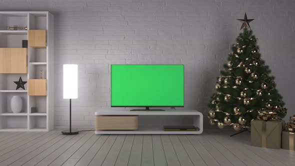 Christmas Living Room With Television