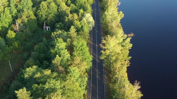 Aerial View From Drone on Asphalt Road at the Forest