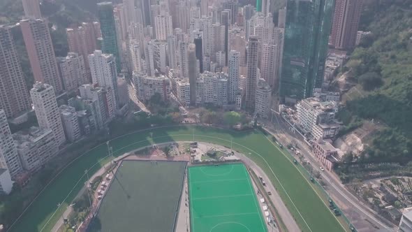Hong Kong Jockey Club Racecourse and Happy Valley. Aerial drone view