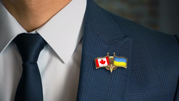 Businessman Friend Flags Pin Canada Ukraine