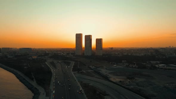 turkey istanbul aerial view at sunset