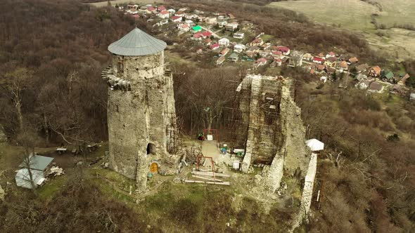 Aerial view of the castle in the village Slanec in Slovakia