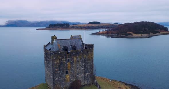 View Of Castle Stalker In Scotland