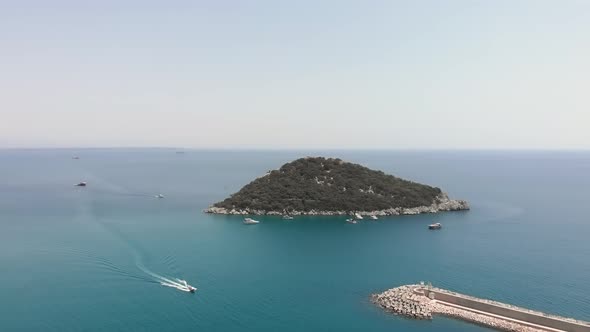 Luxury white yacht boat floating in beautiful sea lagoon