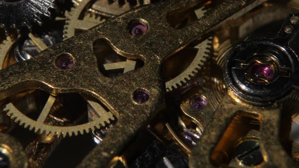 Macro Video of an Old Pocket Watch Movement. Close Up