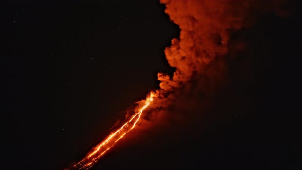 Night Timelapse of Klyuchevskaya Sopka or Klyuchevskoy Volcano Eruption on Kamchatka