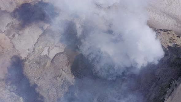 Aerial Drone Footage Shot Inside the Mutnovsky Volcano Crater with Fumaroles