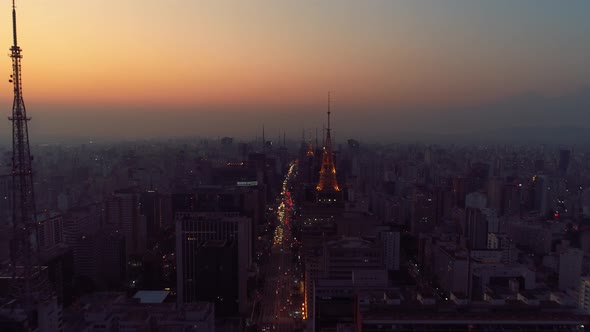 Night scape downtown Sao Paulo Brazil. Night city landscape of downtown district