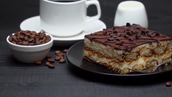 Portion of Traditional Italian Tiramisu Dessert Cup of Espresso Milk  Brown Sugar and Coffee