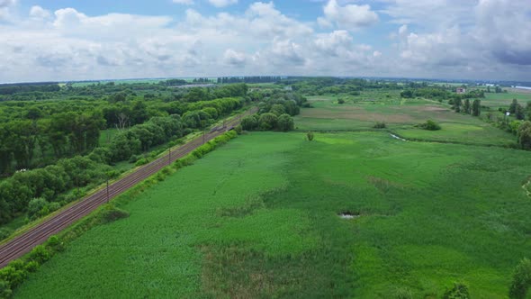 Aerial View Railway Tracks In Nature