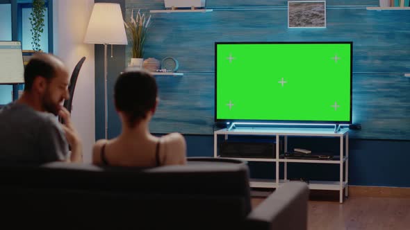 Green Screen on Television at Home in Living Room