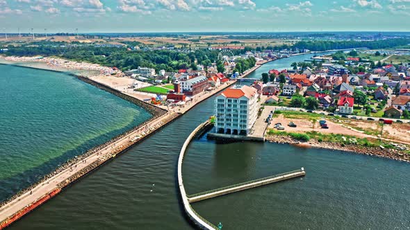 Sea port in Darlowo. Summer tourism at Baltic Sea, Poland