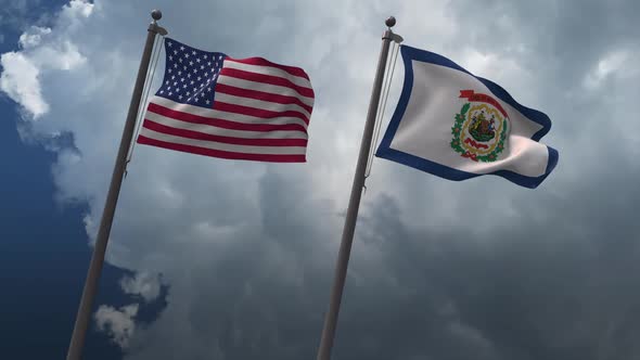 Waving Flags Of The United States And The  West Virginia State 2K