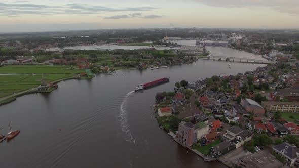 Dutch Township on River Bank, Aerial View