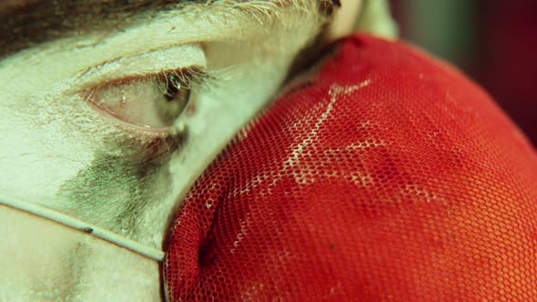 Close Up of Eyes of Clown with Red Nose and Makeup