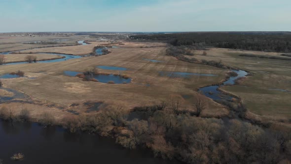 Bird's-eye View of the Overflowing River Near the Villages. The River Overflowed Near the Villages