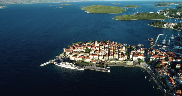 Aerial view of Korcula, Korcula island, Croatia.