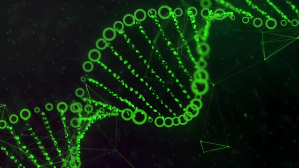 DNA Molecule Made Of Green Circles And Abstract Symbols On Black Backdrop alt