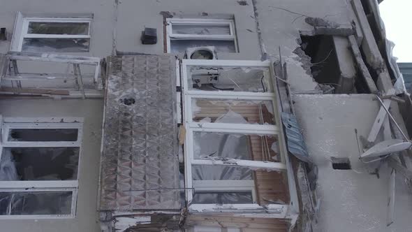 Vertical Video of a Residential Building Destroyed By the War in Ukraine