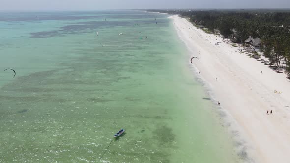 Zanzibar Tanzania  Kitesurfing Near the Shore Slow Motion