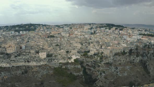 Drone shot of Sassi di Matera in Basilicata, Italy 4K