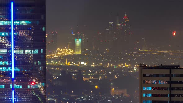 Scenic Aerial View of a Big Modern City at Night Timelapse