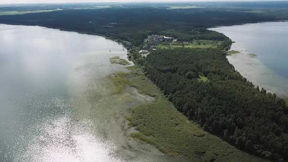 Aerial Drone Video Over a Natural Shallow in the Middle of the Lake