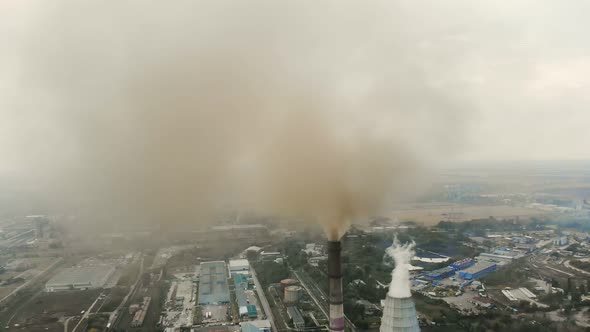 CHERKASY UKRAINE SEPTEMBER 12 2018 Big Power Plant  Factory with Pipes Expelling Smoke Into Sky