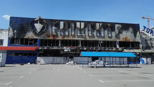 Wartorn Building of a Shopping Center in Bucha Ukraine