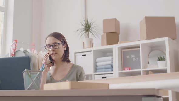 Online Saleswoman Having Phone Talk with Client