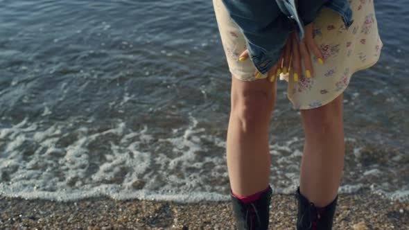 Stylish Girl Legs Standing at Beach