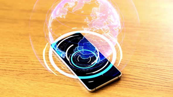 Smartphone with Virtual Earth Projection on Table 