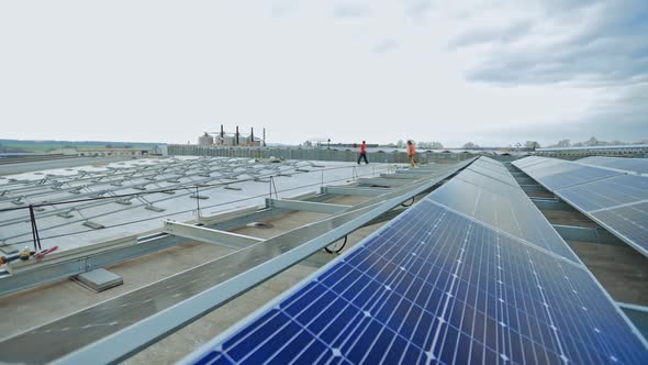 Solar panel installation on a flat rooftop