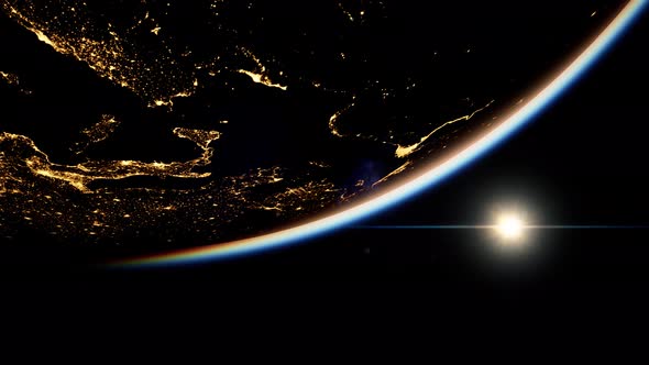 Space Sun and Planet Earth at Night alt