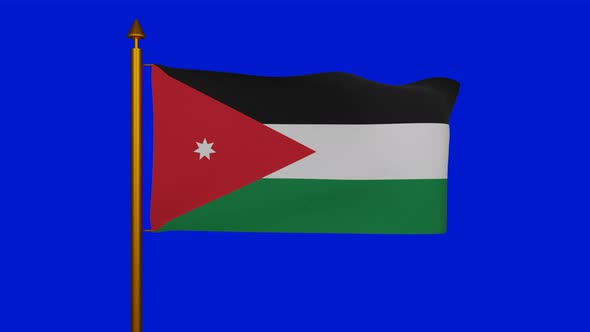 National flag of Jordan waving with flagpole on chroma key, kingdom jordan flag textile